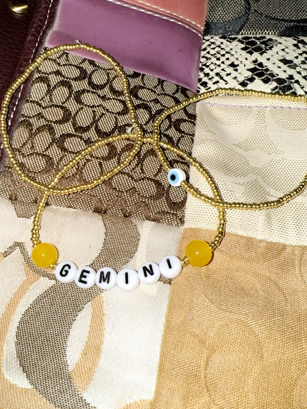 🌬️Gemini♊️ set of 3 -zodiac bracelet- plain gold -evil eye protection bracelet-